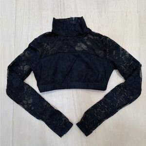 NWT Balera Black lace zip mock neck Dancewear crop top in medium child